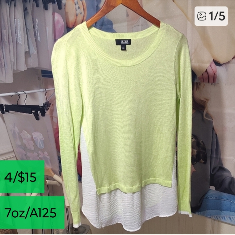 a.n.a Lime Layered Hem Crew Neck Sweater